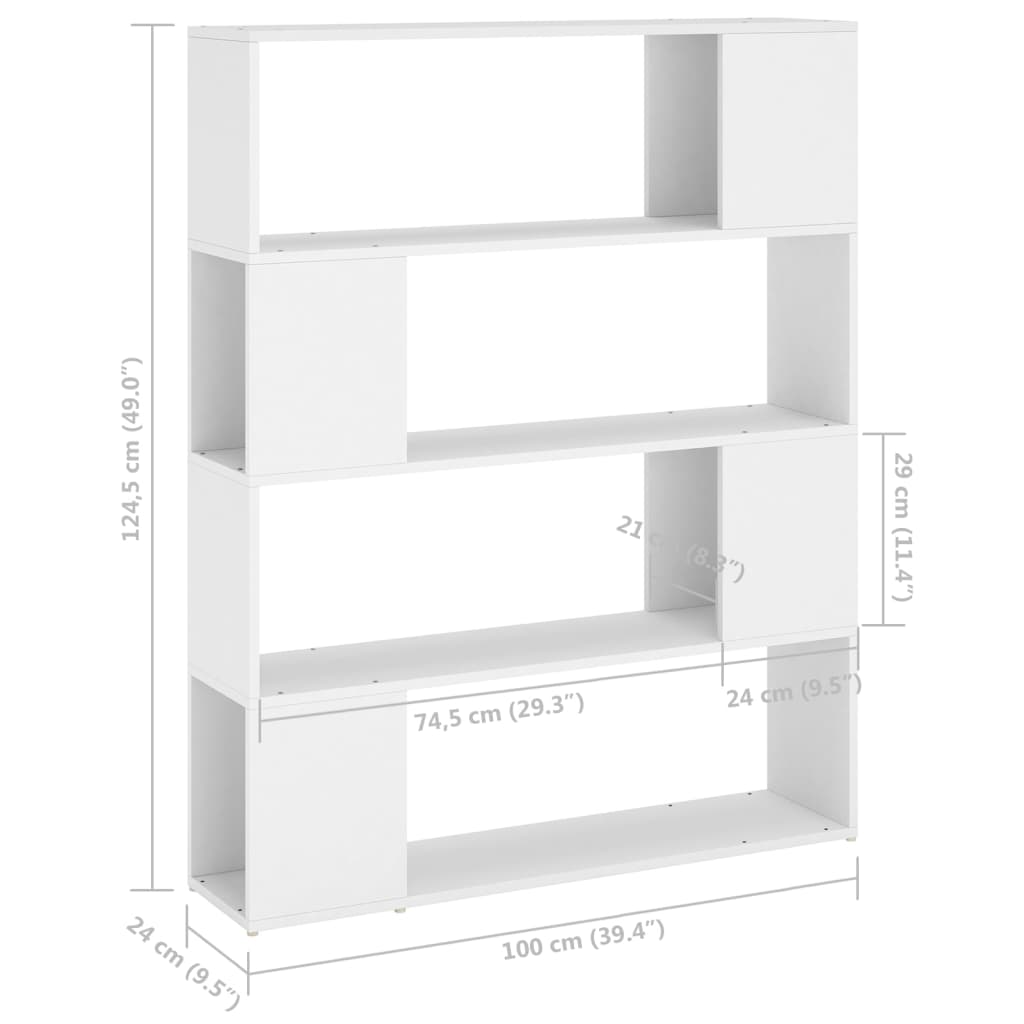 Bokhylle/romdeler hvit 100x24x124 cm