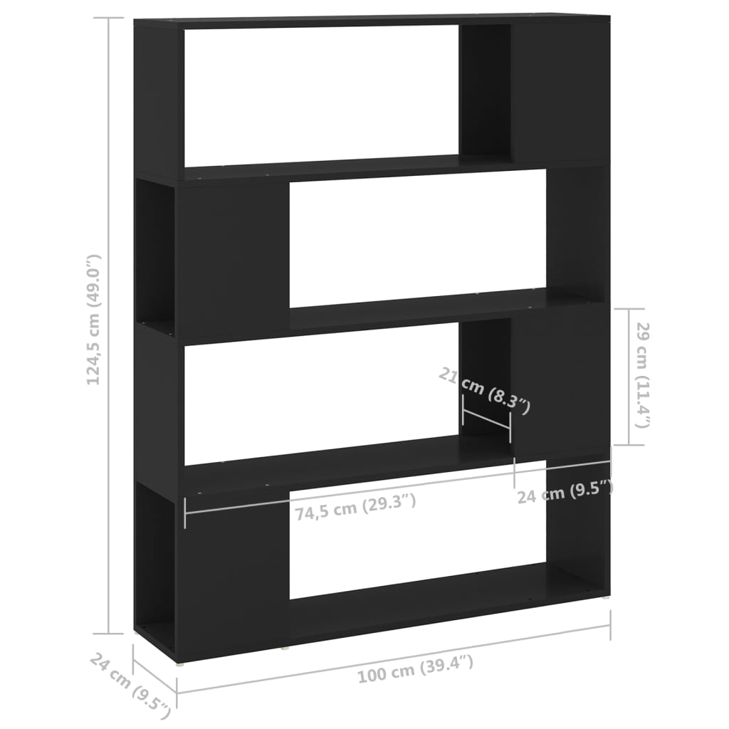 Bokhylle/romdeler svart 100x24x124 cm