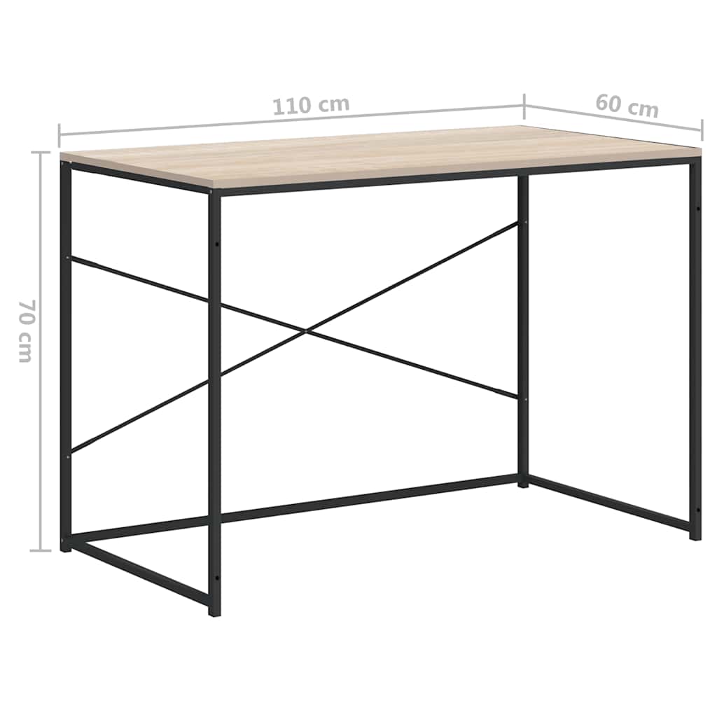 Databord svart og eik 110x60x70 cm konstruert tre