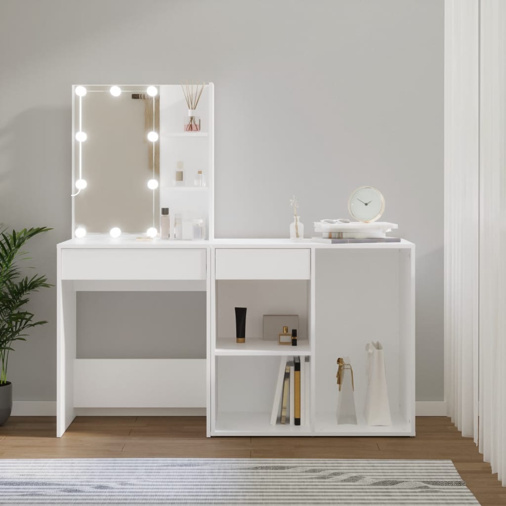 LED-sminkebord med skap hvit konstruert tre vidaXL