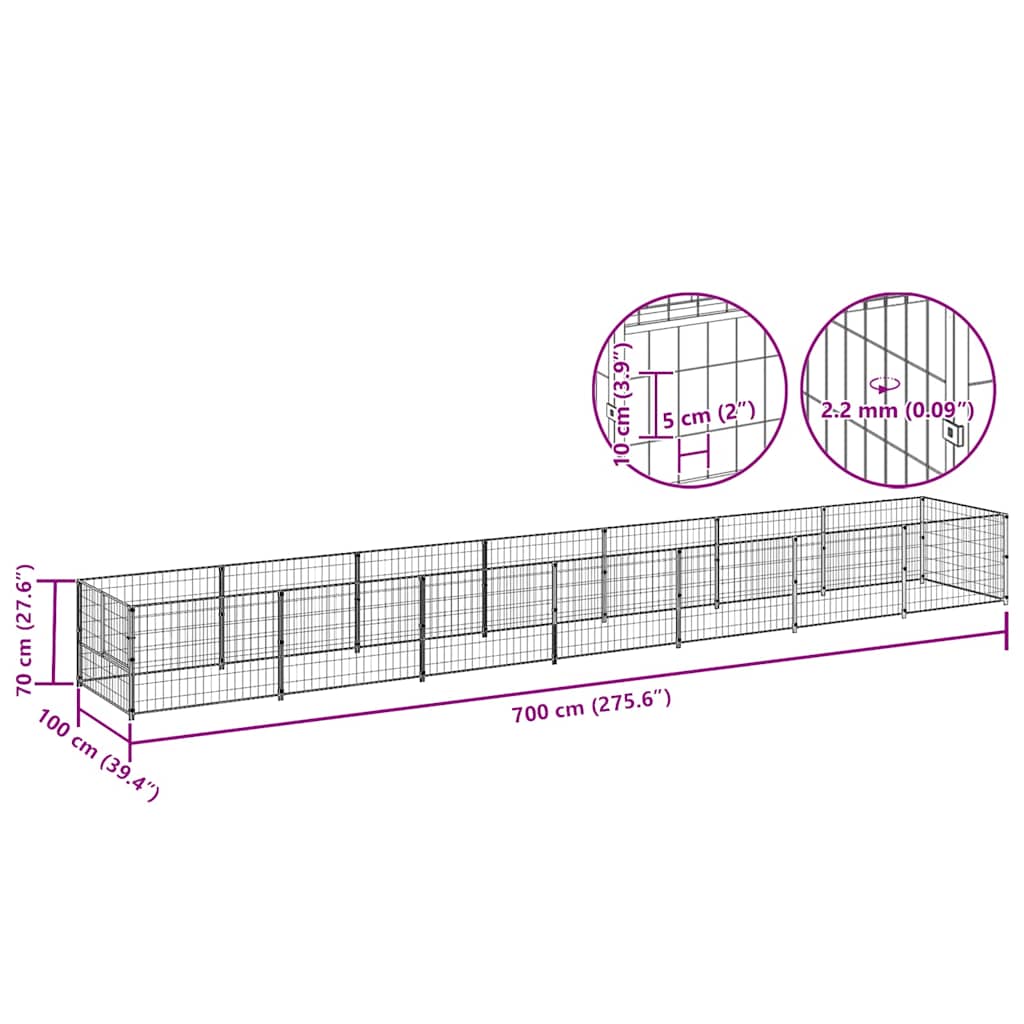 Hundegård svart 7 m² stål