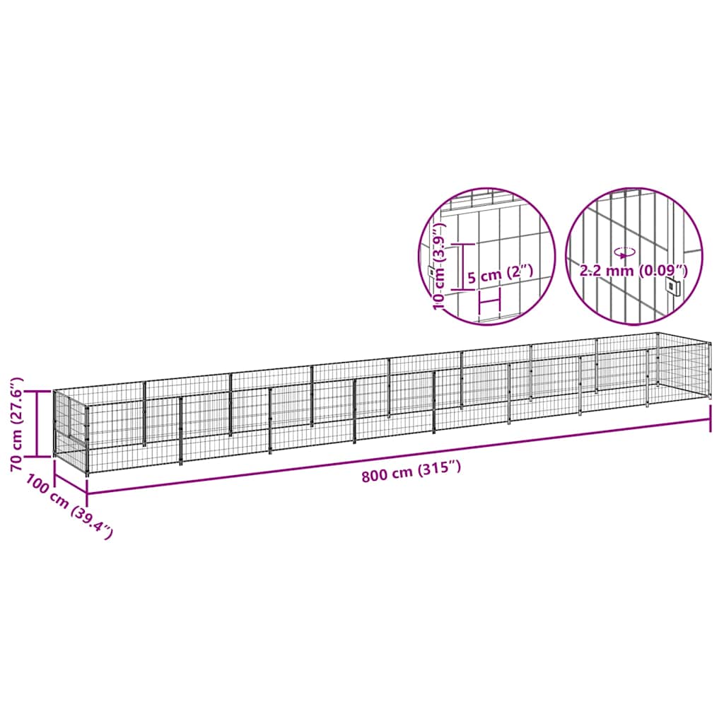 Hundegård svart 8 m² stål