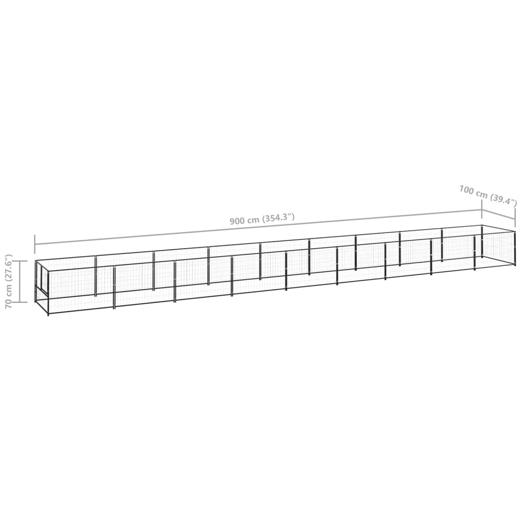Hundegård svart 9 m² stål