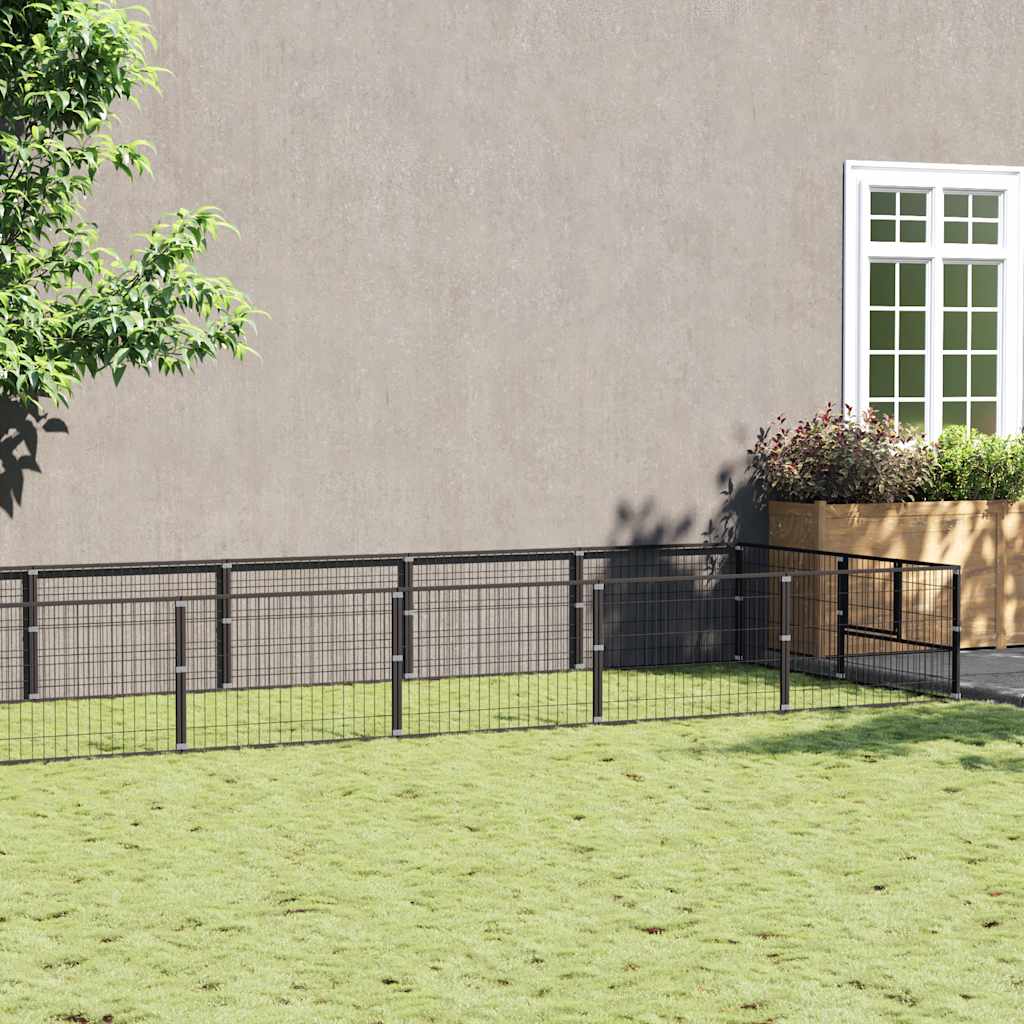 Hundegård svart 14 m² stål