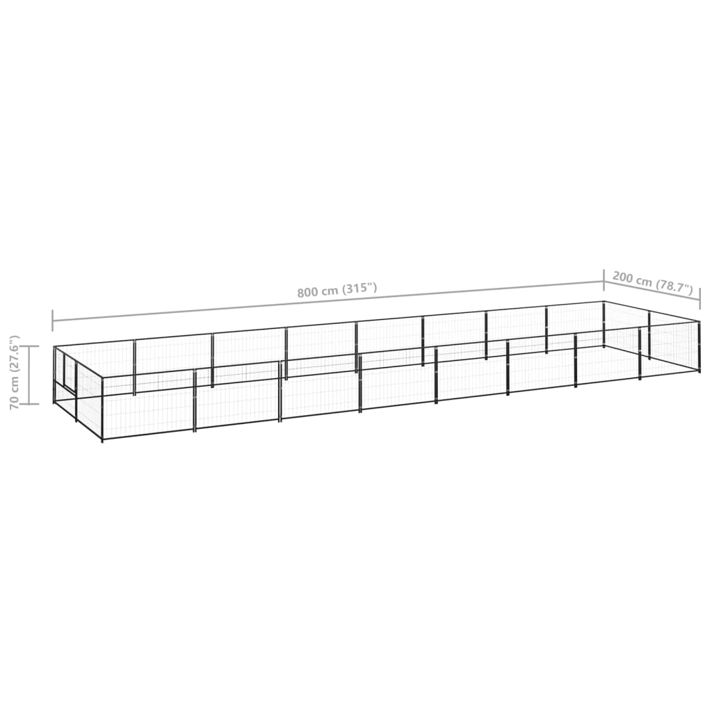 Hundegård svart 16 m² stål