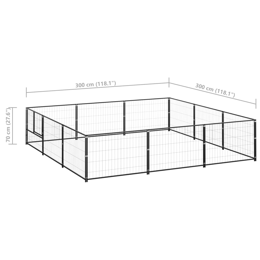 Hundegård svart 9 m² stål