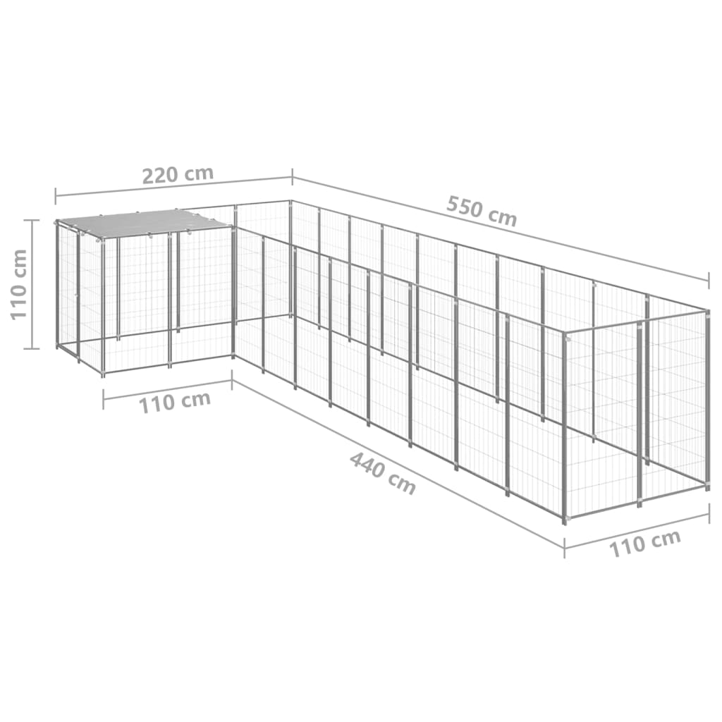Hundegård sølv 7,26 m² stål vidaXL
