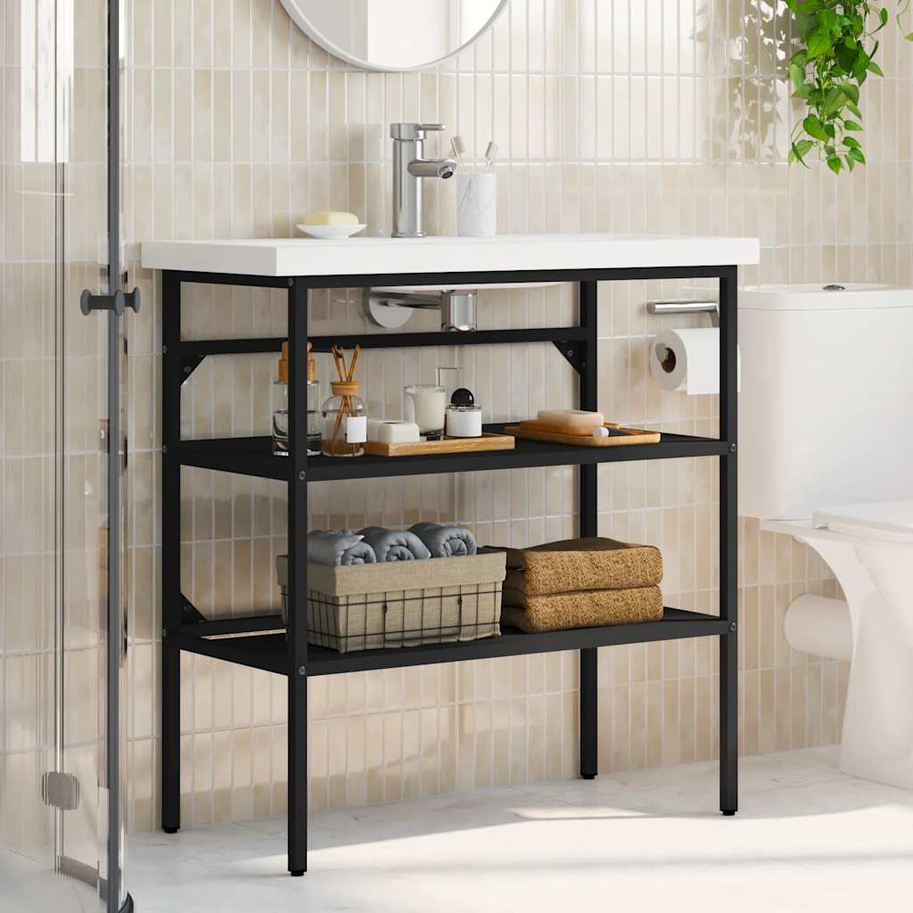 Badehylle svart 79x38x83 cm jern