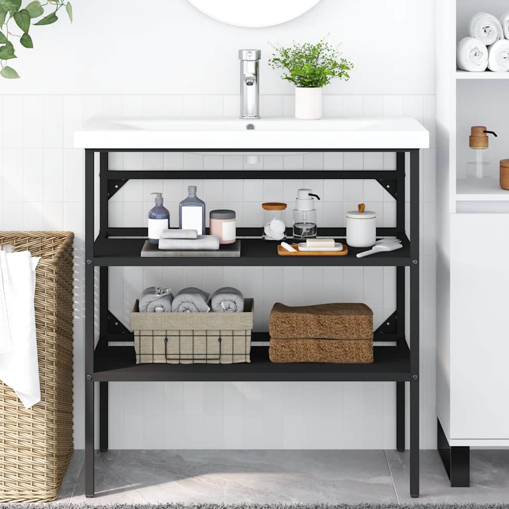 Badehylle svart 79x38x83 cm jern
