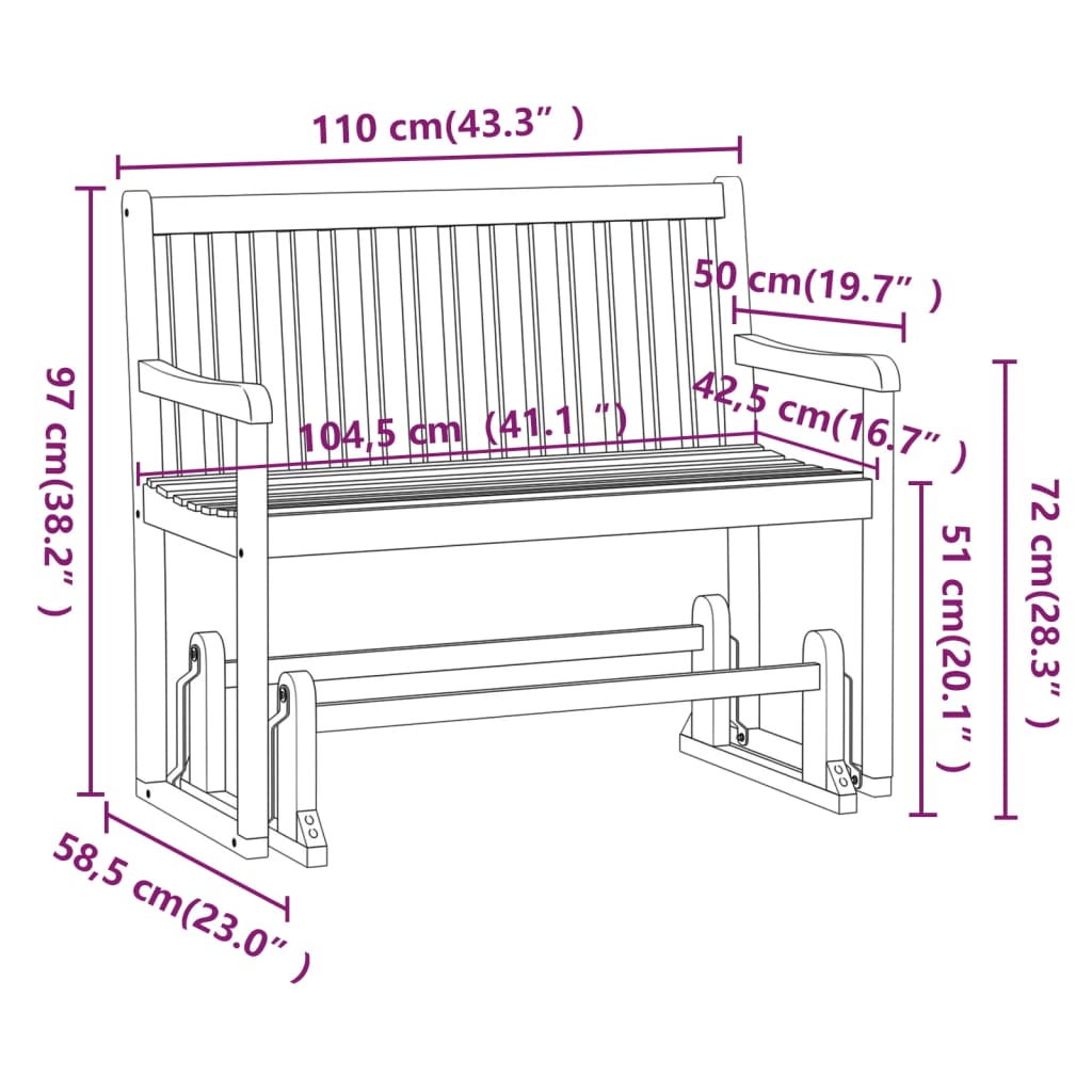 Utendørs huskebenk 110 cm heltre akasie