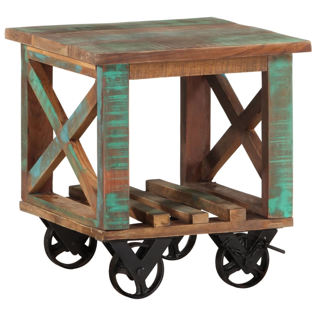 Sidebord med hjul 40x40x42 cm gjenvunnet heltre