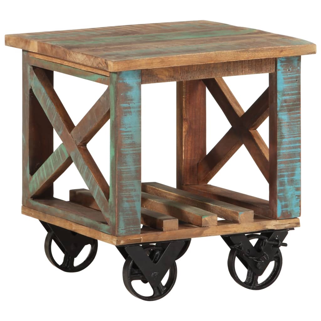 Sidebord med hjul 40x40x42 cm gjenvunnet heltre