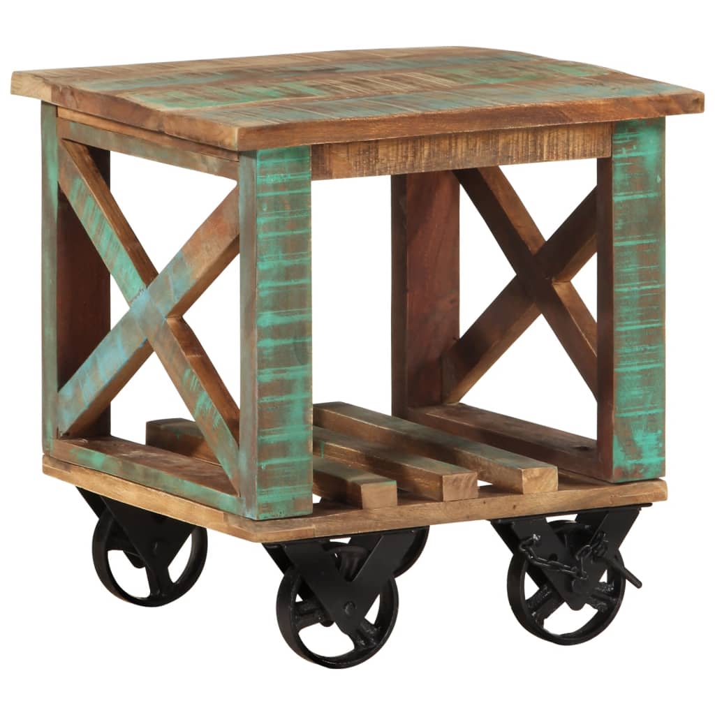 Sidebord med hjul 40x40x42 cm gjenvunnet heltre