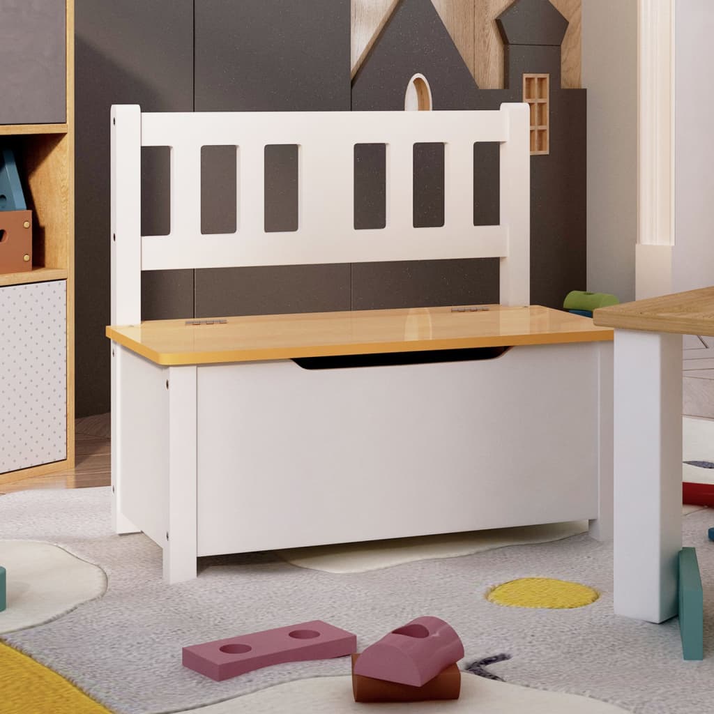 Oppbevaringsbenk for barn hvit og beige 60x30x55 cm MDF