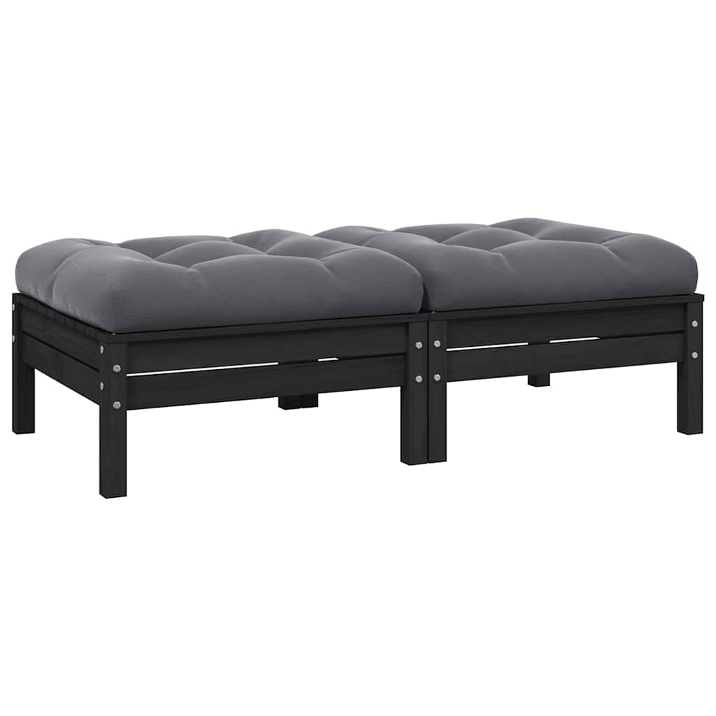 Hagesofa med puter 2-seters svart heltre furu