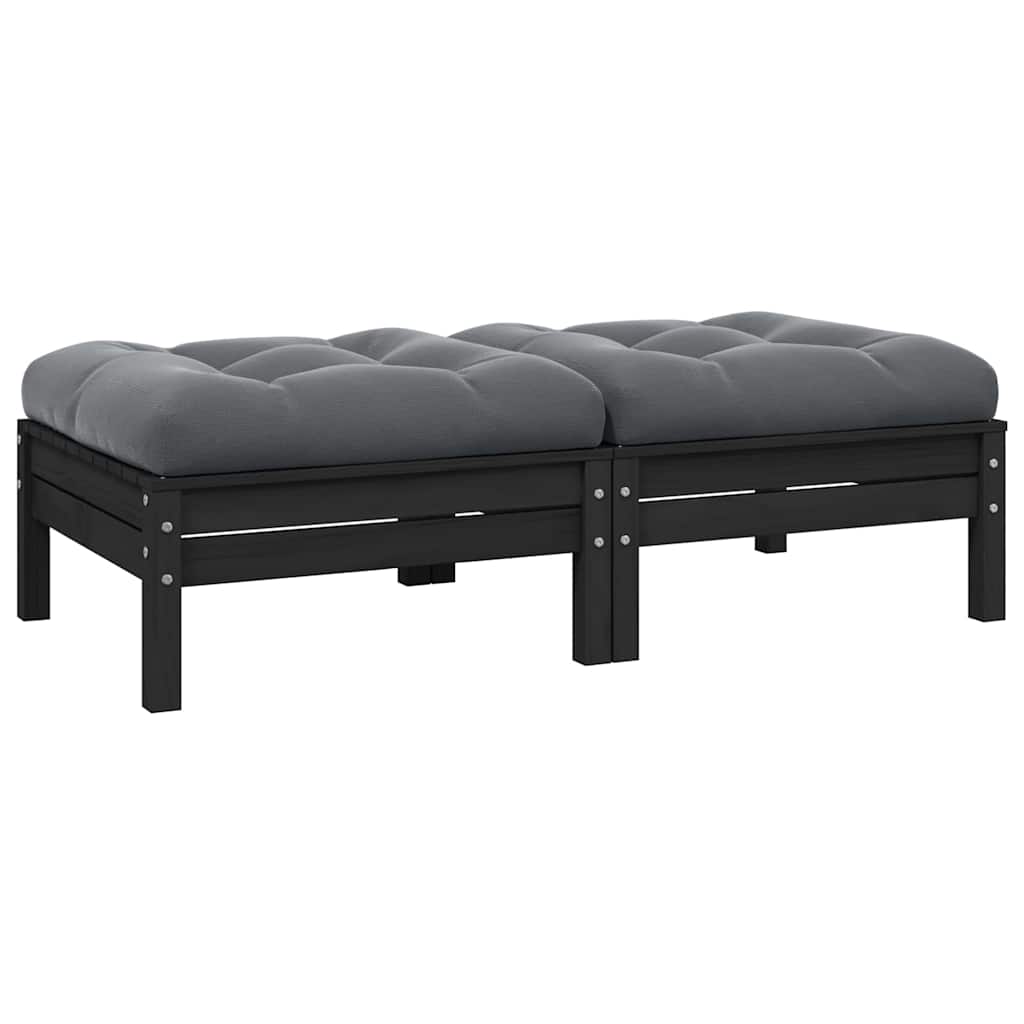 Hagesofa med puter 2-seters svart heltre furu
