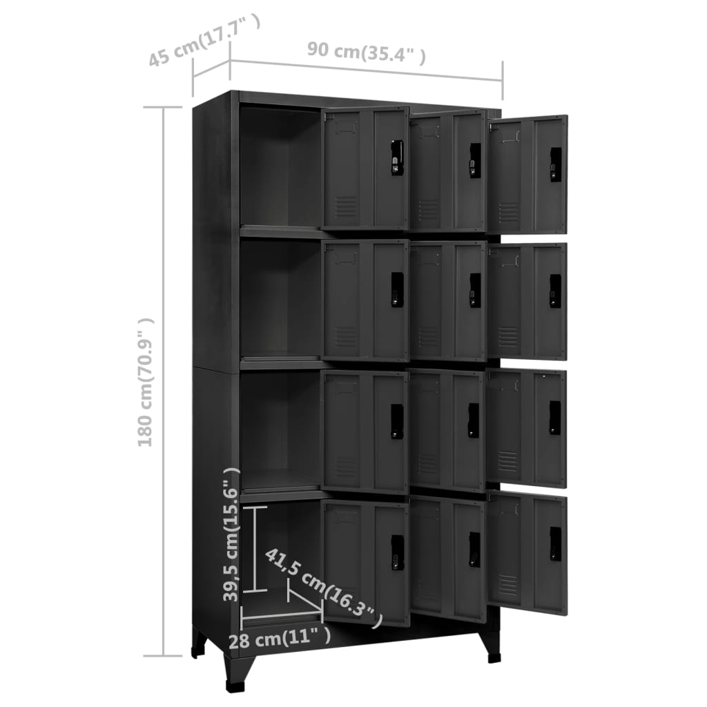 Oppbevaringsskap antrasitt 90x45x180 cm stål