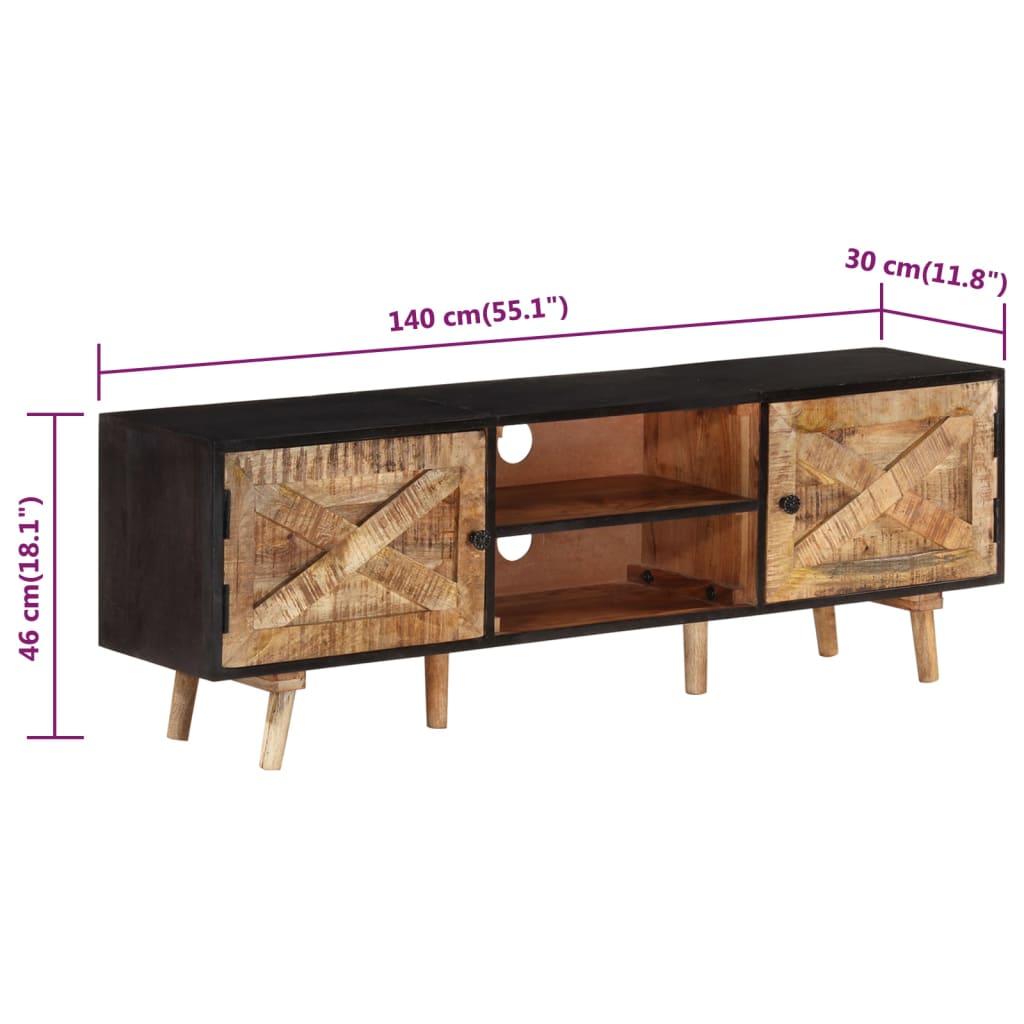 TV-benk 140x30x46 cm grovt mangotre og heltre akasie