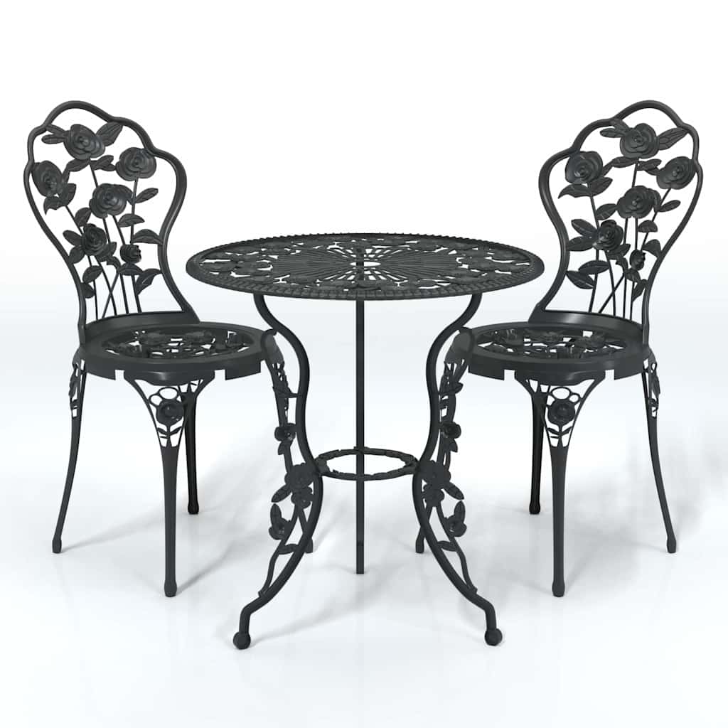 Bistrosett 3 deler støpt aluminium svart vidaXL
