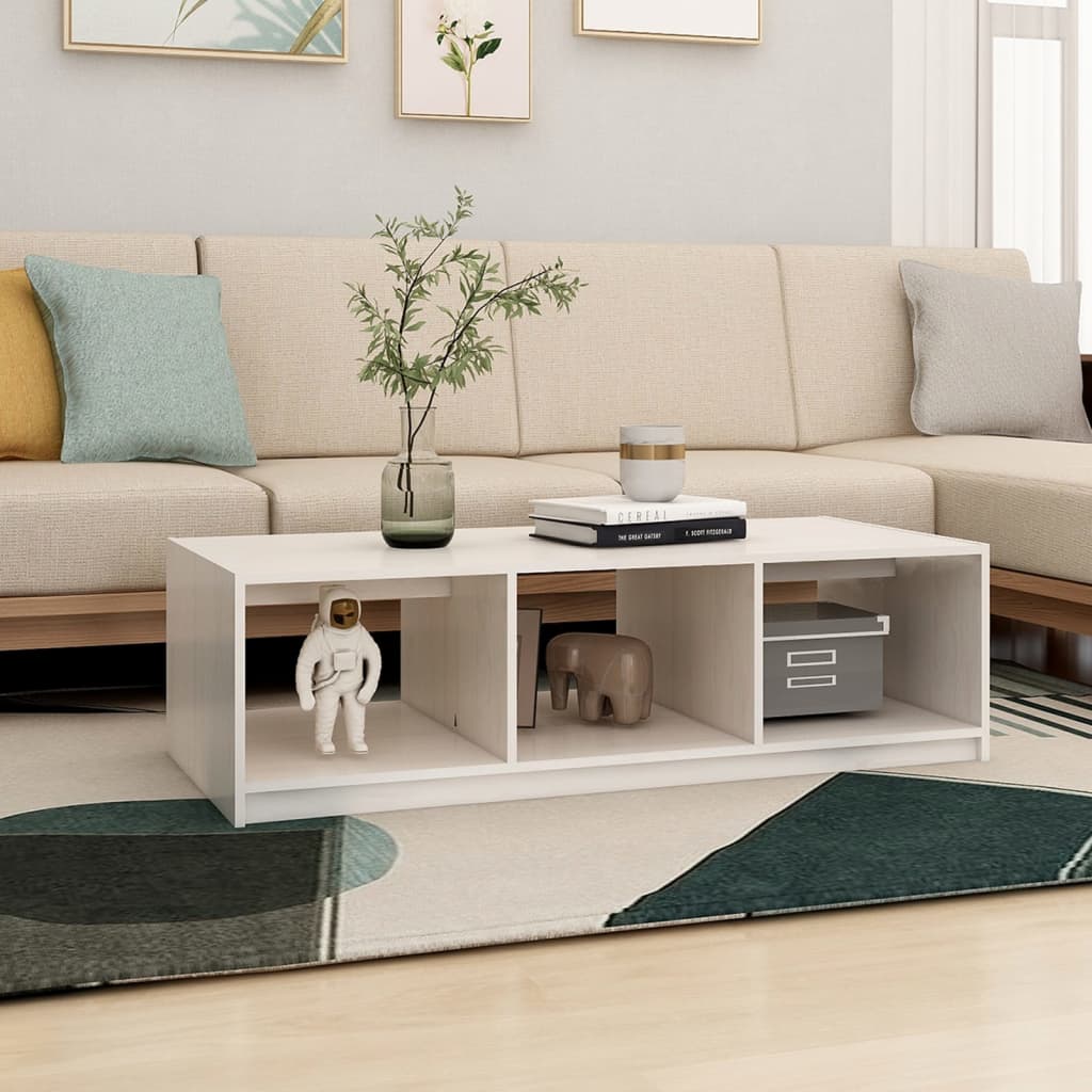 Salongbord 110x50x34 cm heltre furu hvit