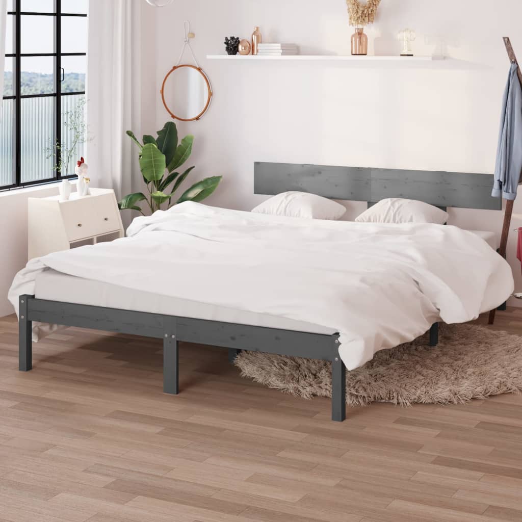 Sengeramme grå heltre furu 150x200 cm King Size