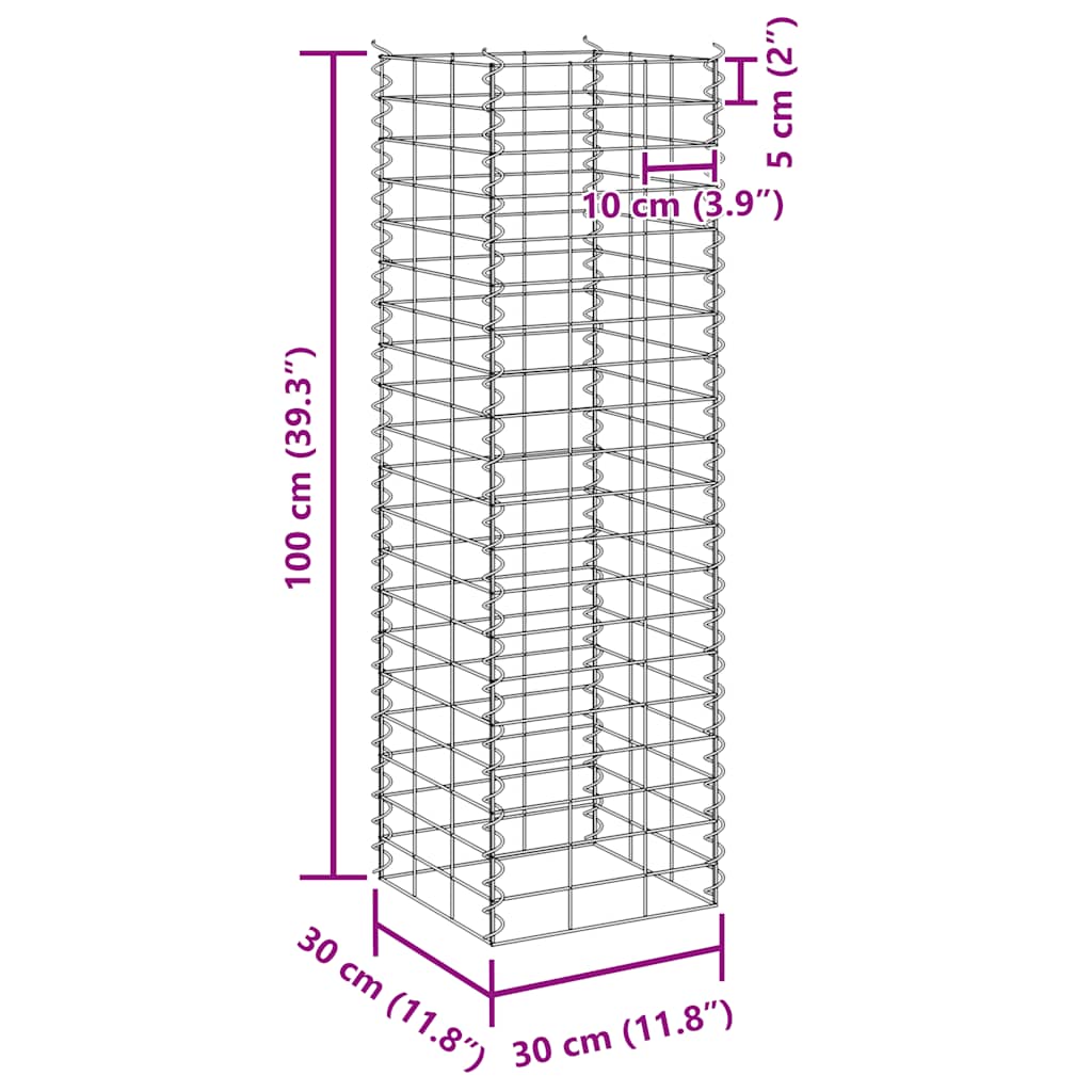 idaXL Gabion høybed 3 stk 30x30x100 cm jern vidaXL