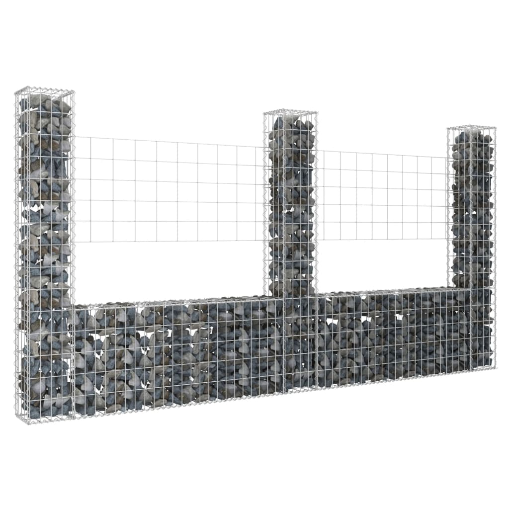Gabionkurv u-formet med 3 stolper 260x20x150 cm jern