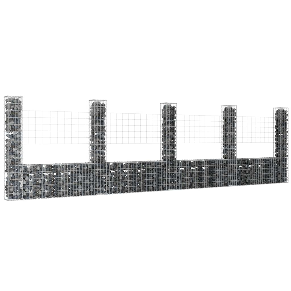 Gabionkurv u-formet med 5 stolper 500x20x150 cm jern vidaXL