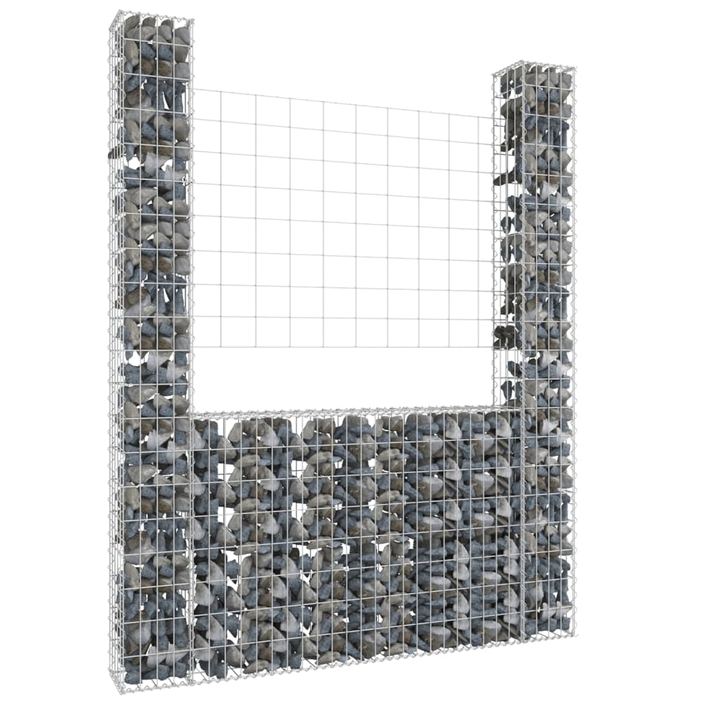 Gabionkurv u-formet med 2 stolper jern 140x20x200 cm