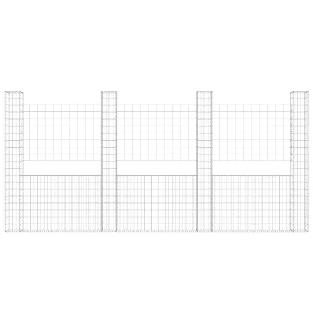 Gabionkurv u-formet med 4 stolper jern 380x20x200 cm vidaXL