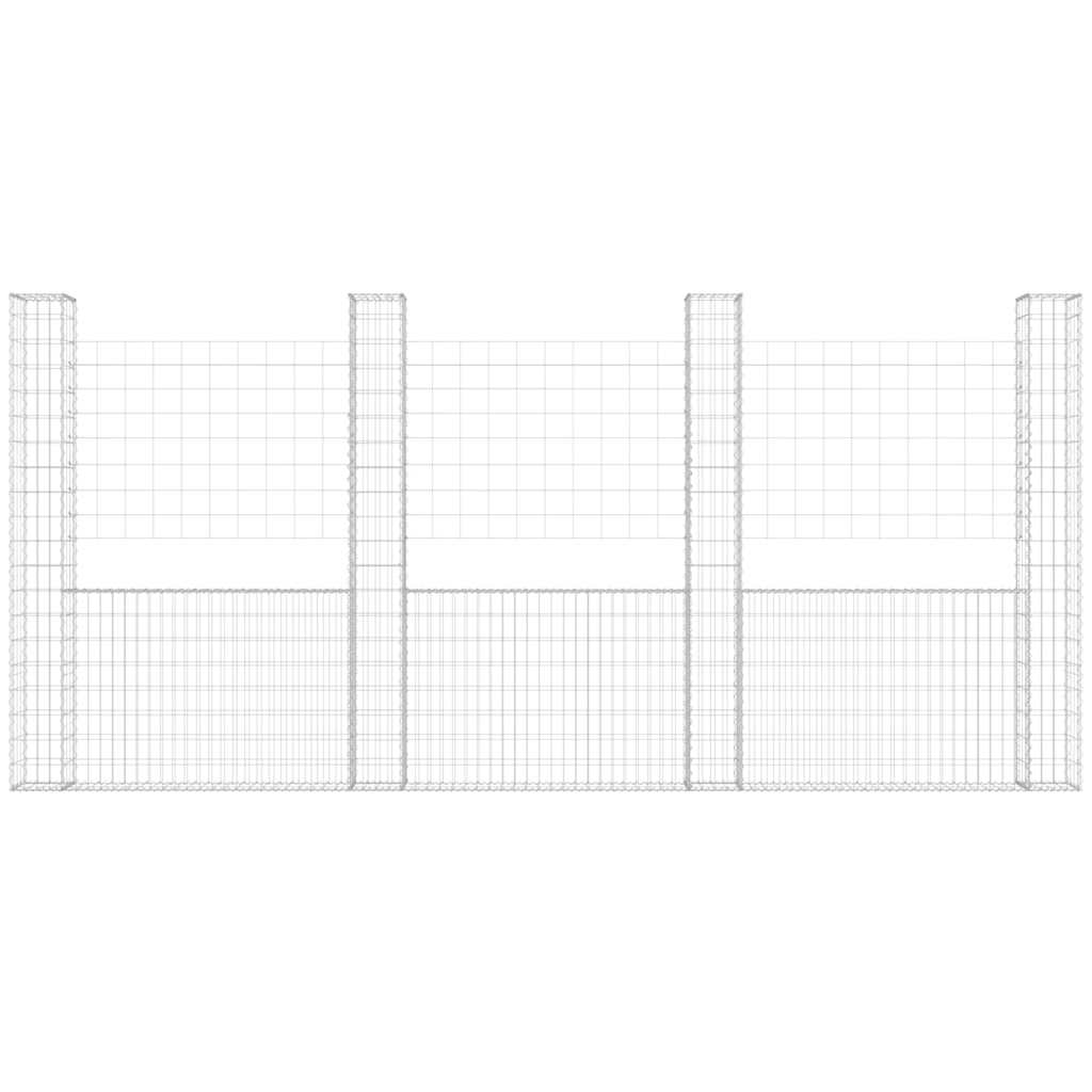 Gabionkurv u-formet med 5 stolper jern 500x20x200 cm