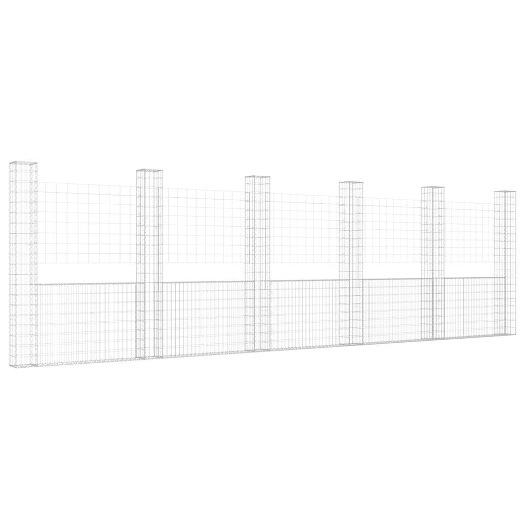 Gabionkurv u-formet med 6 stolper jern 620x20x200 cm