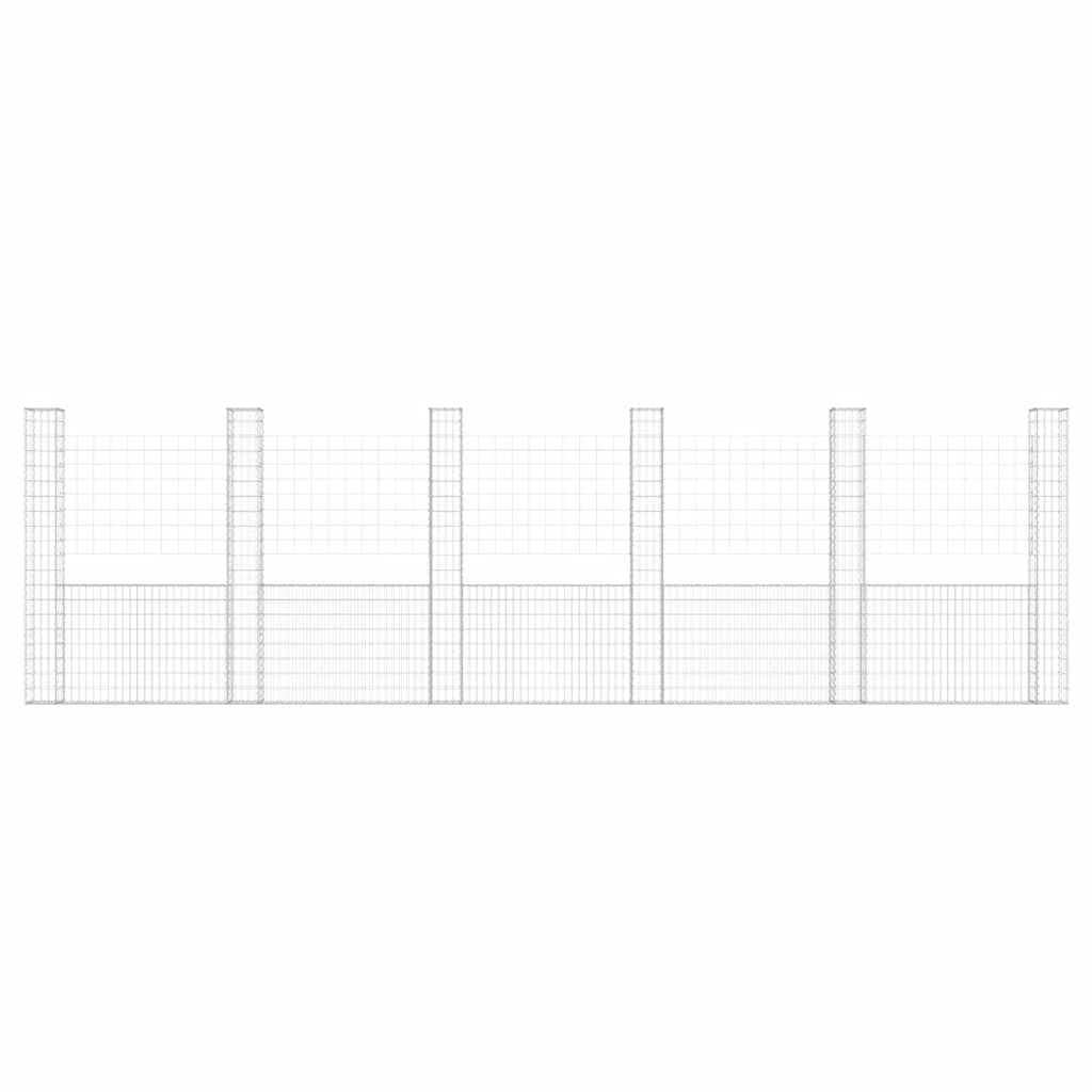 Gabionkurv u-formet med 6 stolper jern 620x20x200 cm
