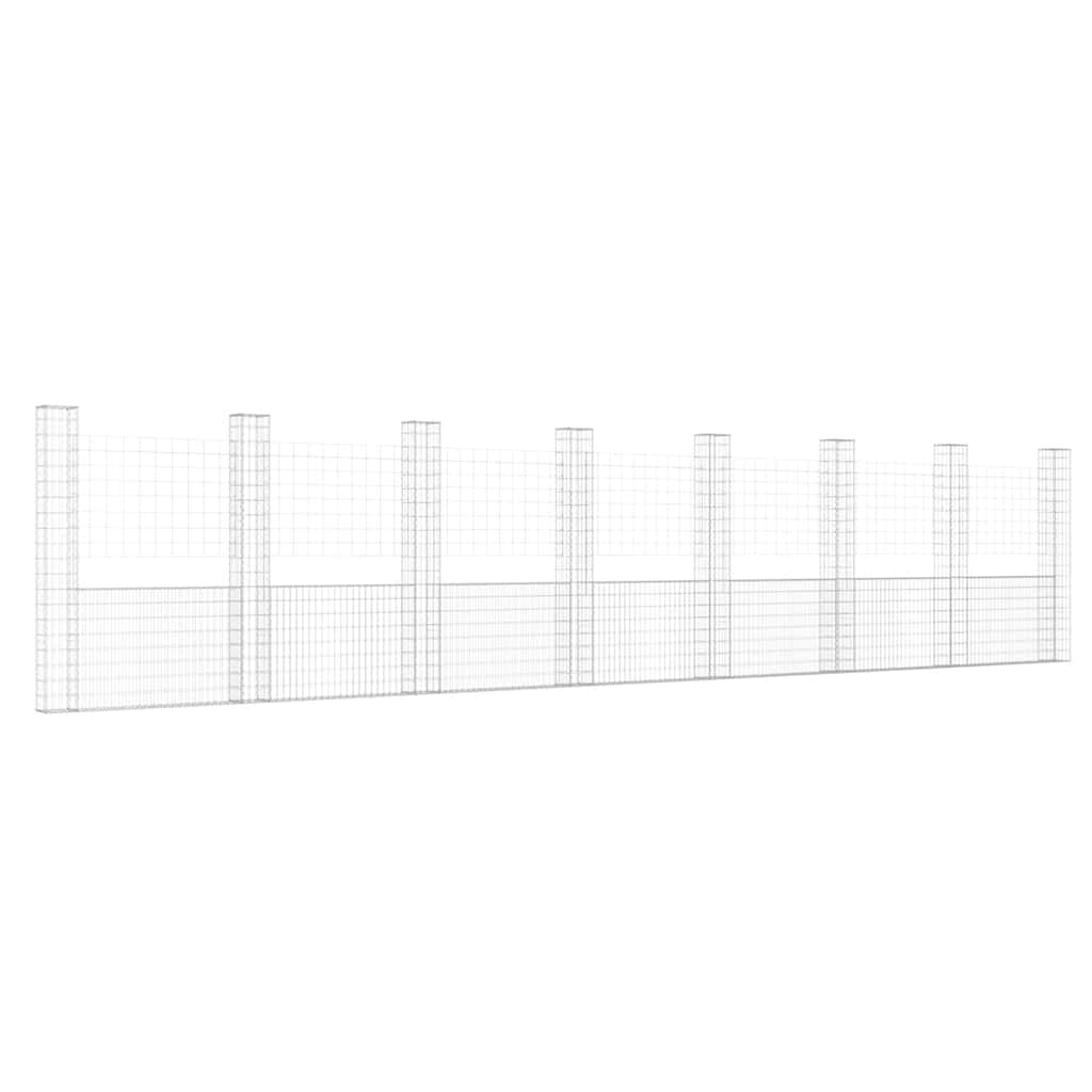 Gabionkurv u-formet med 8 stolper jern 860x20x200 cm