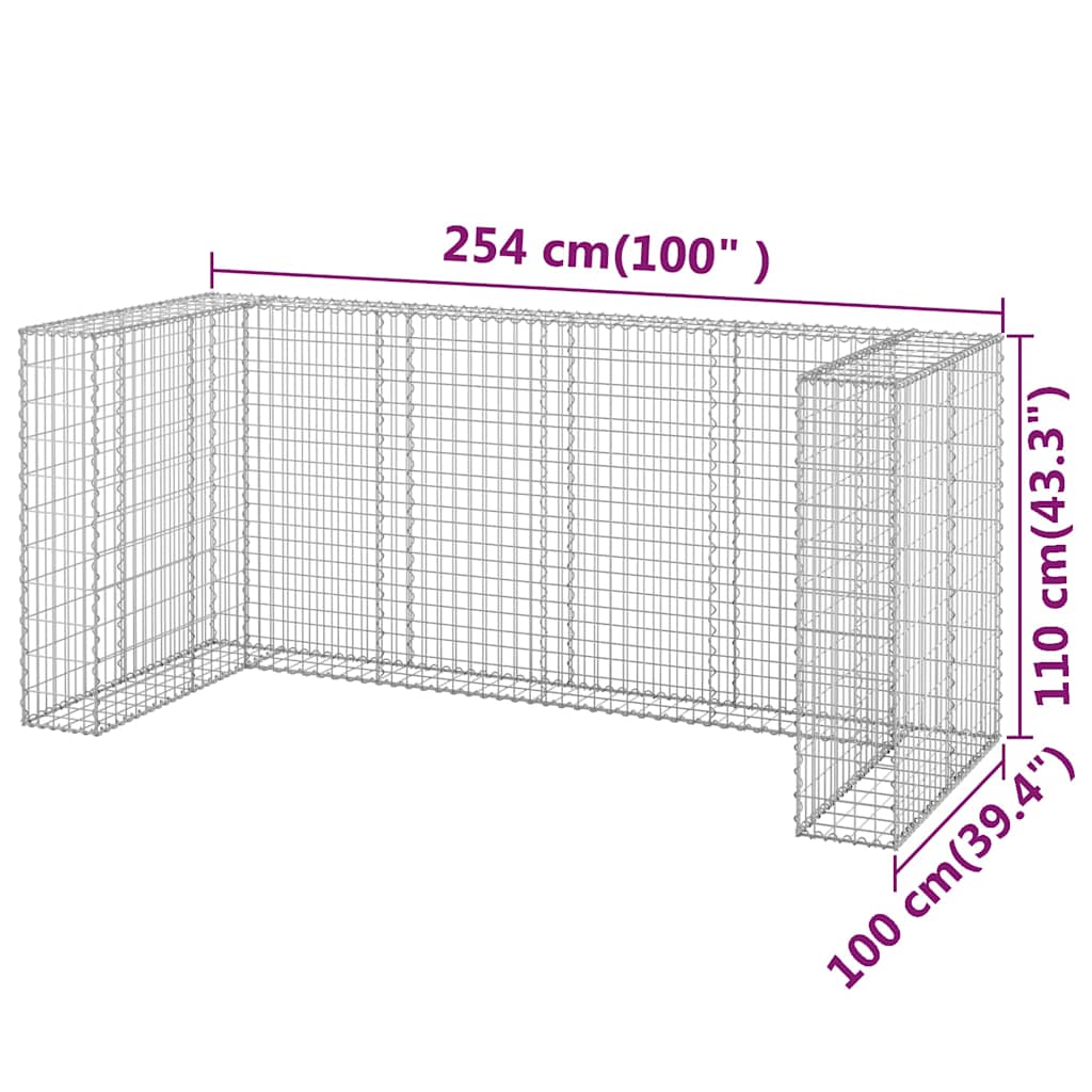 Gabion for søppeldunkskur galvanisert stål 254x100x110 cm