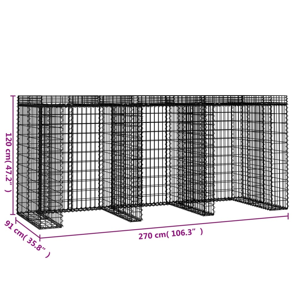 Gabionvegg for søppelkasse 270x91x120 cm galvanisert jern