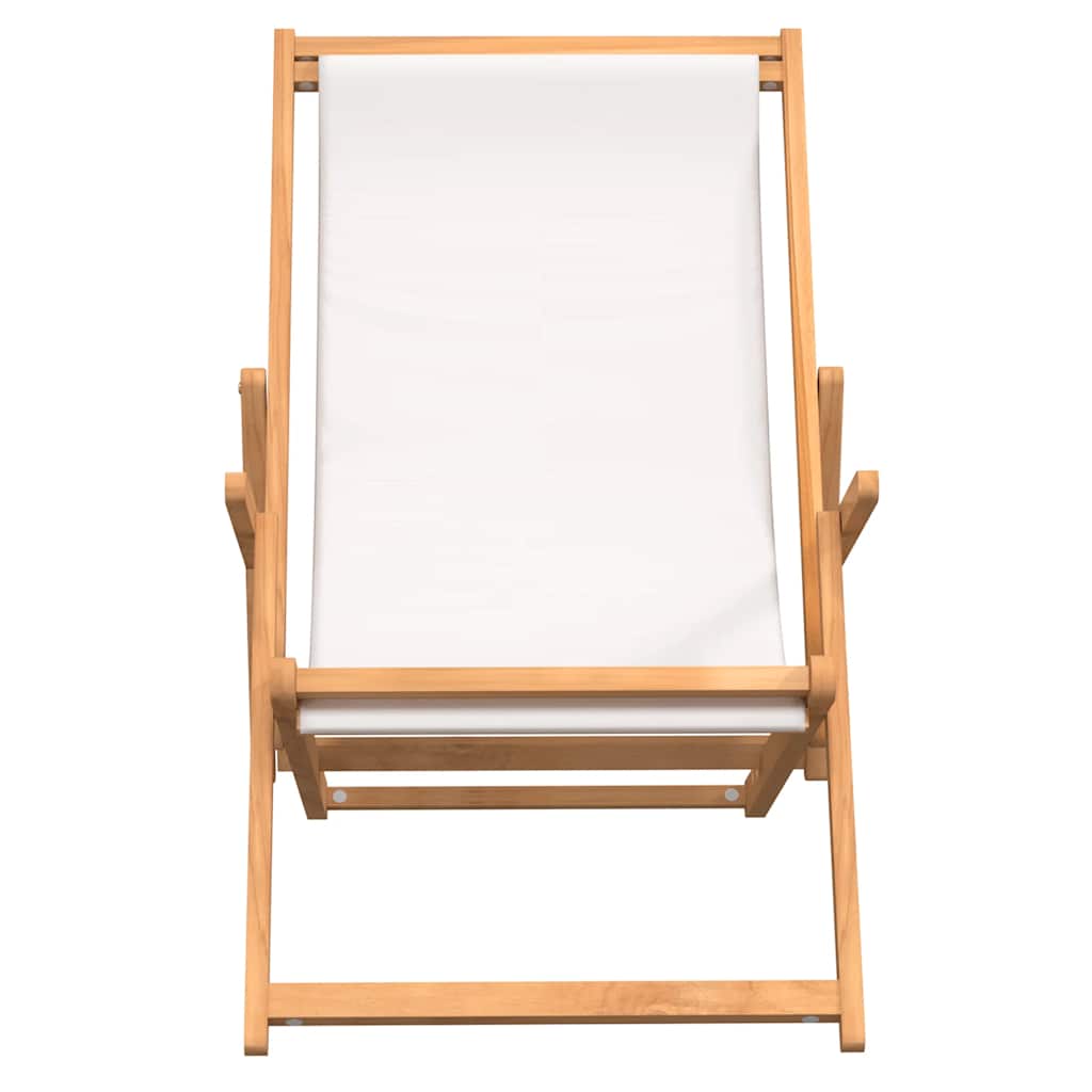 Sammenleggbar strandstol heltre teak kremhvit vidaXL
