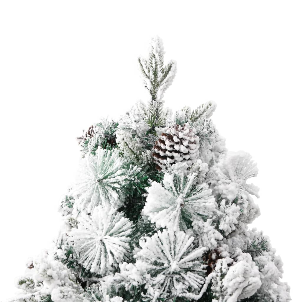 Forhåndsbelyst juletre flokket snø og kongler 195 cm PVC og PE