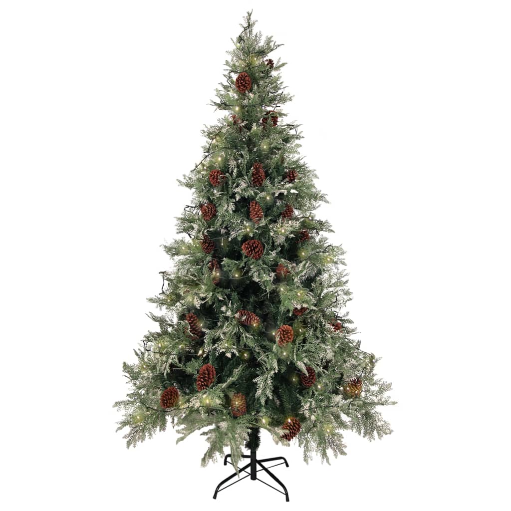 Forhåndsbelyst juletre med kongler grønn og hvit 195 cm PVC PE