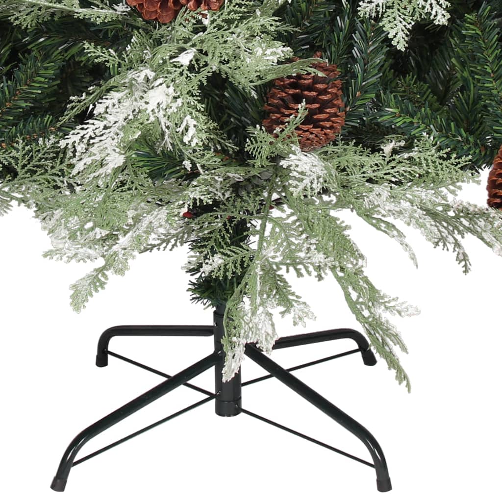 Forhåndsbelyst juletre med kongler grønn og hvit 195 cm PVC PE