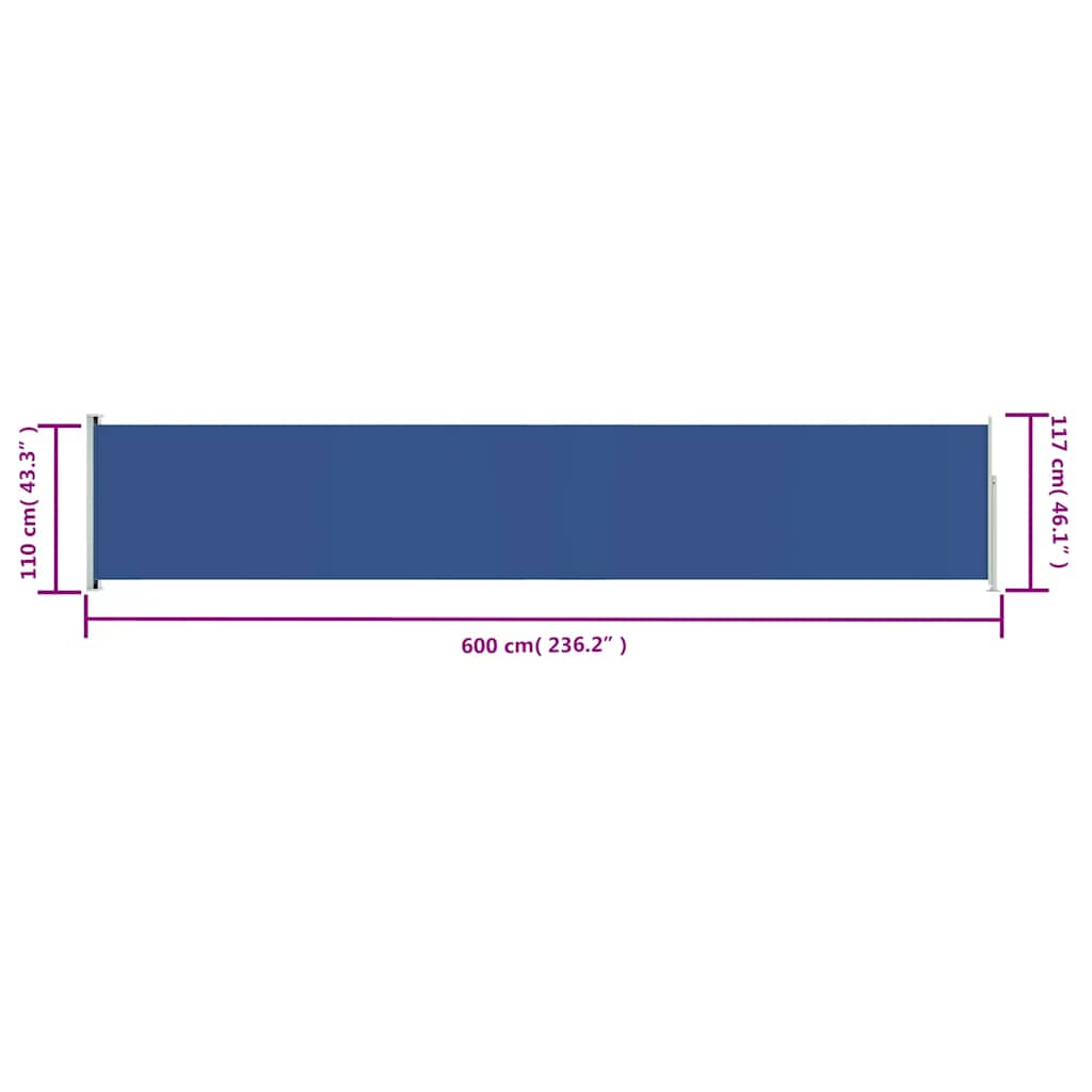 Uttrekkbar sidemarkise 117x600 cm blå