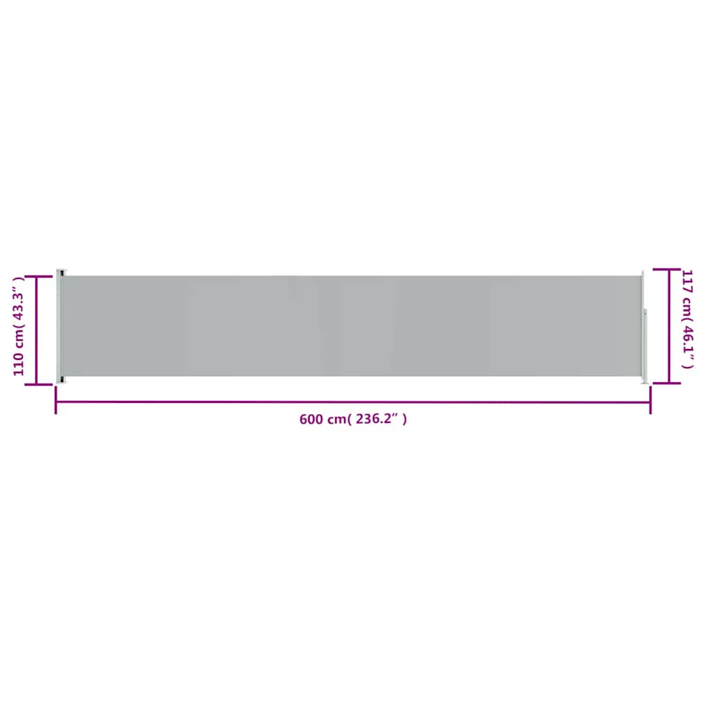 Uttrekkbar sidemarkise 117x600 cm grå