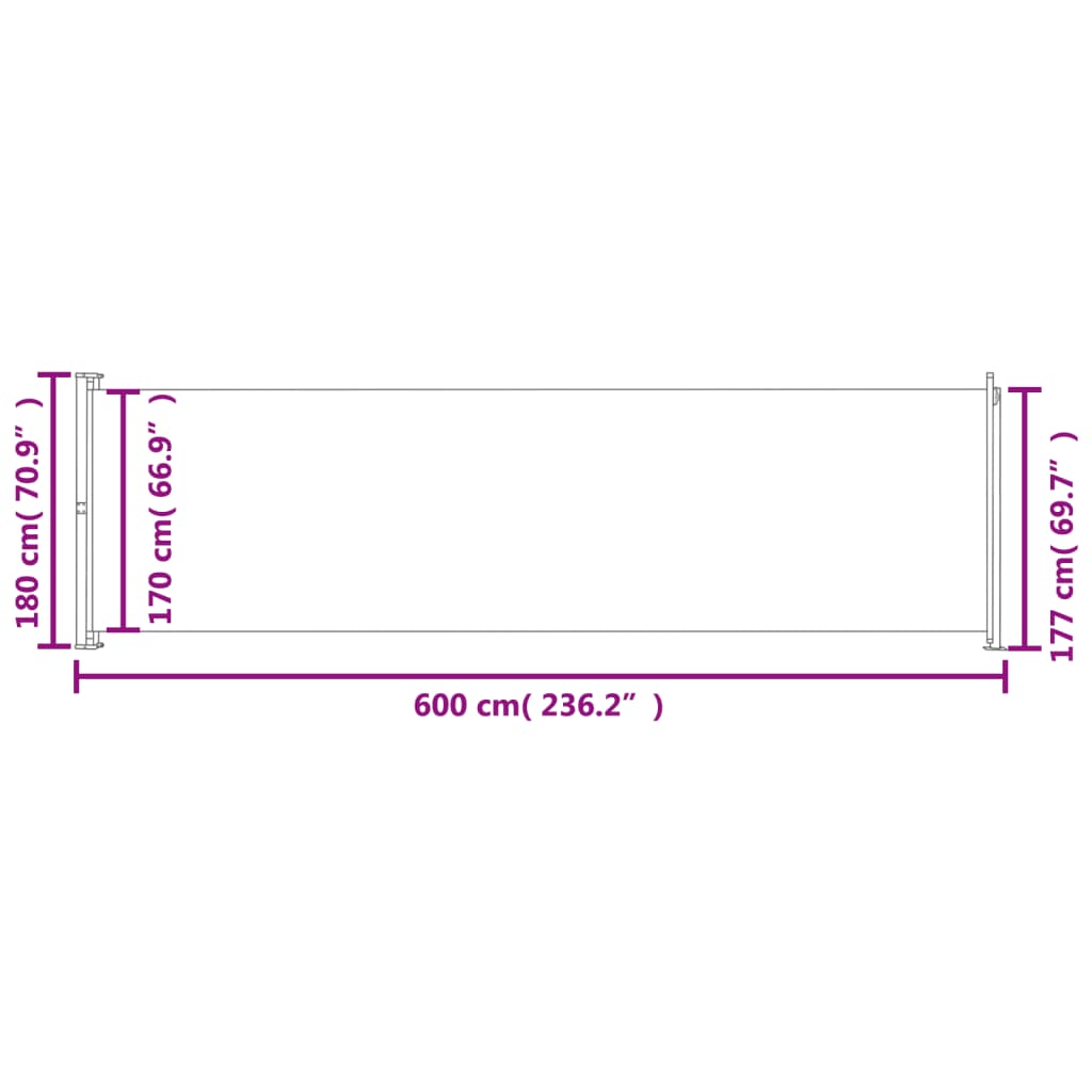 Uttrekkbar sidemarkise 180x600 cm rød