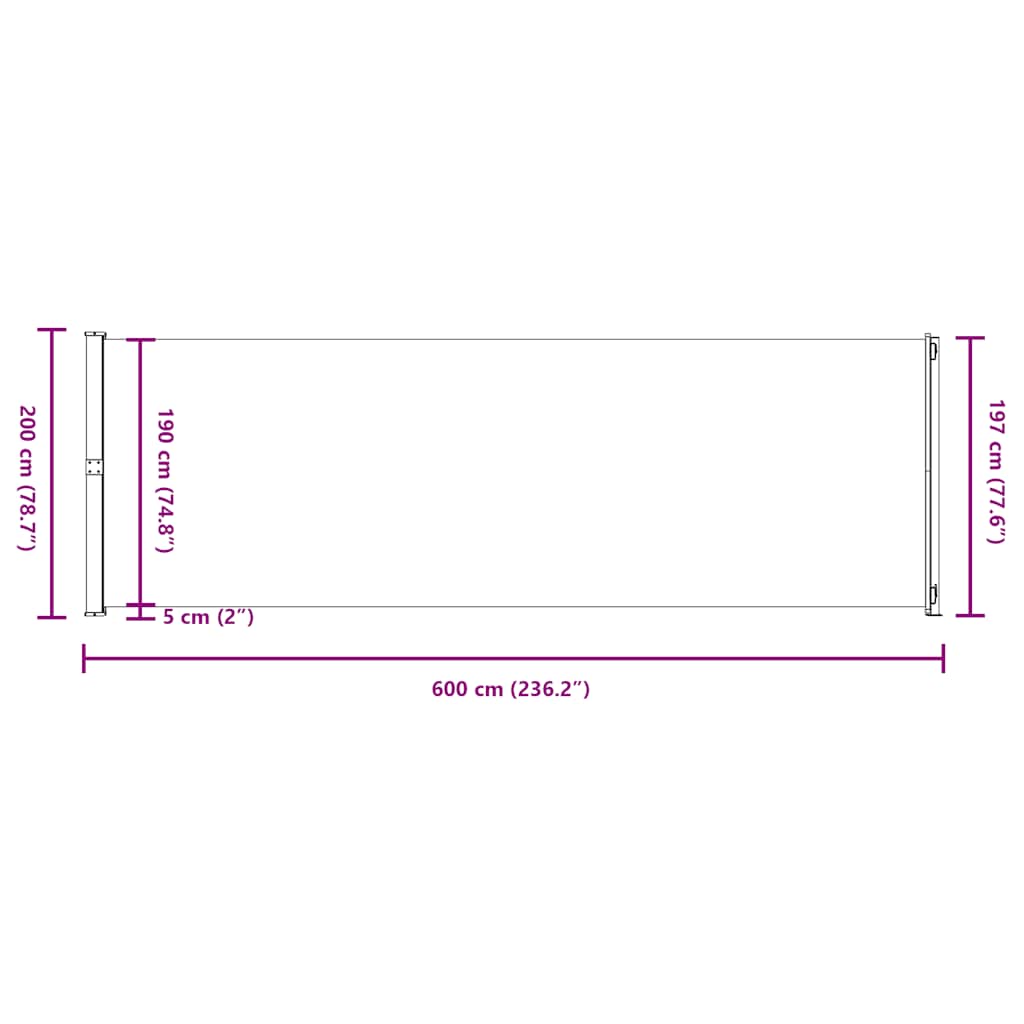 Uttrekkbar sidemarkise 200x600 cm brun