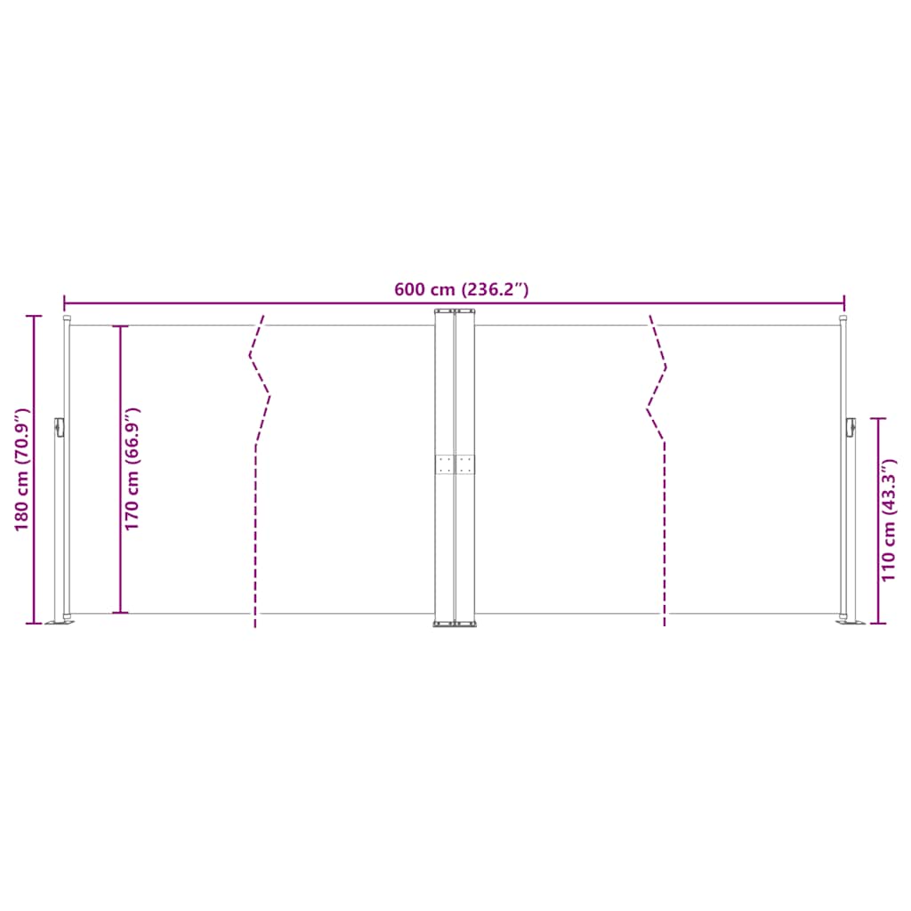 Uttrekkbar sidemarkise 180x600 cm svart