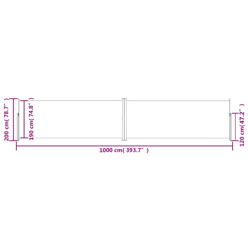 Uttrekkbar sidemarkise 200x1000 cm rød