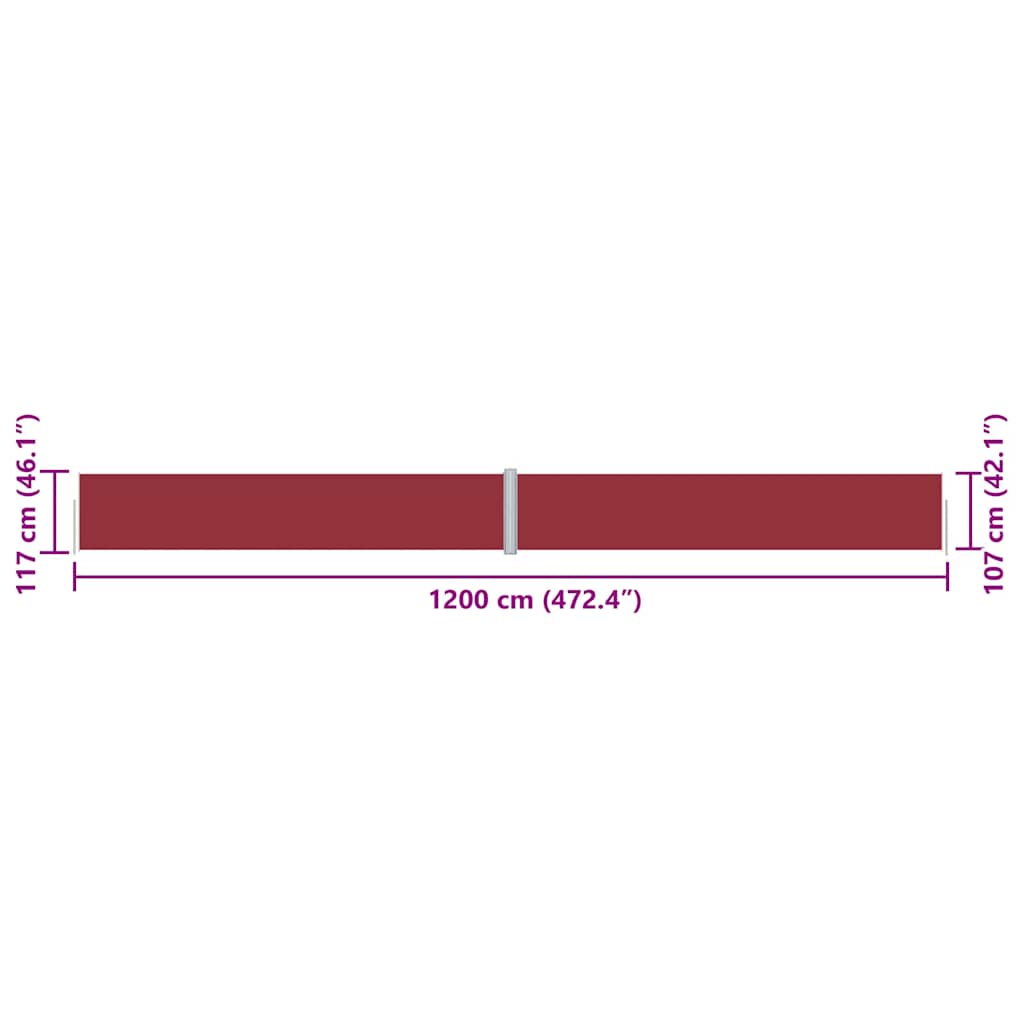 Uttrekkbar sidemarkise rød 117x1200 cm