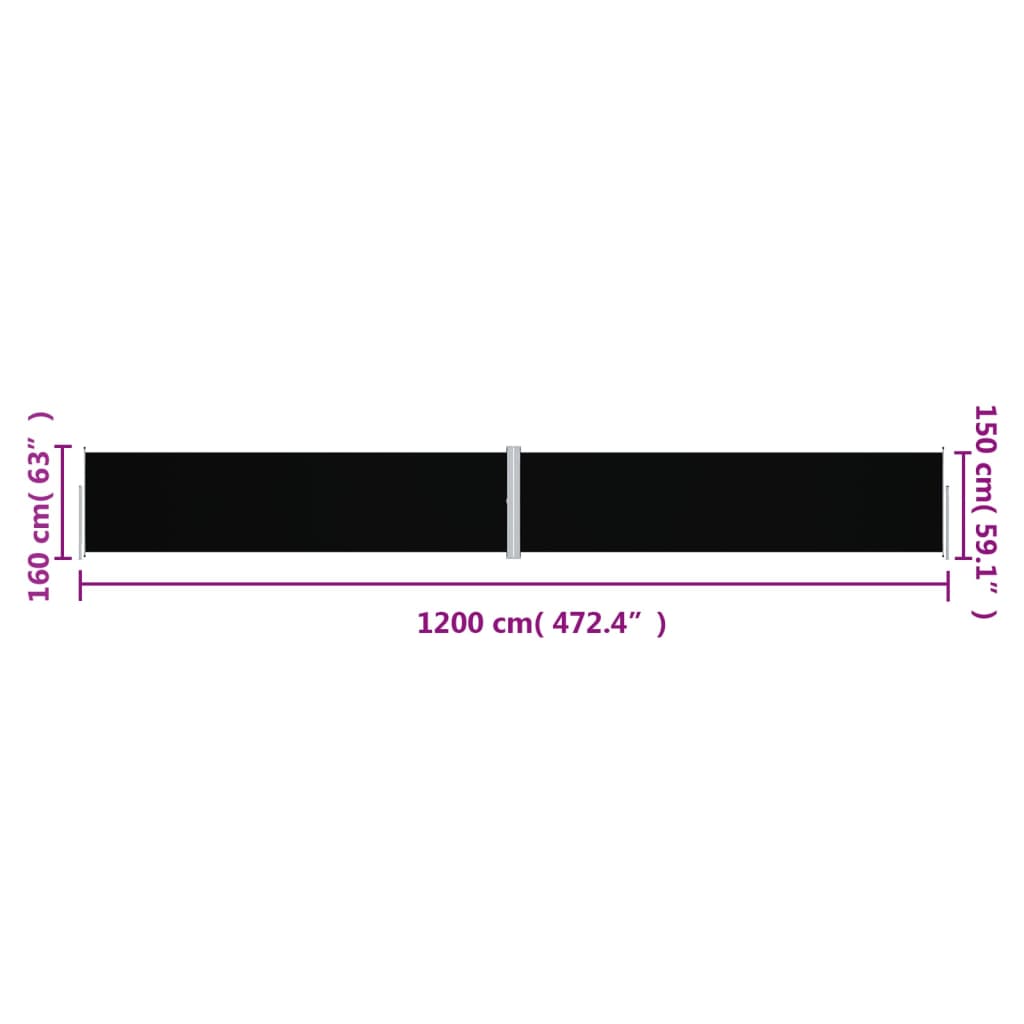 Uttrekkbar sidemarkise 160x1200 cm svart