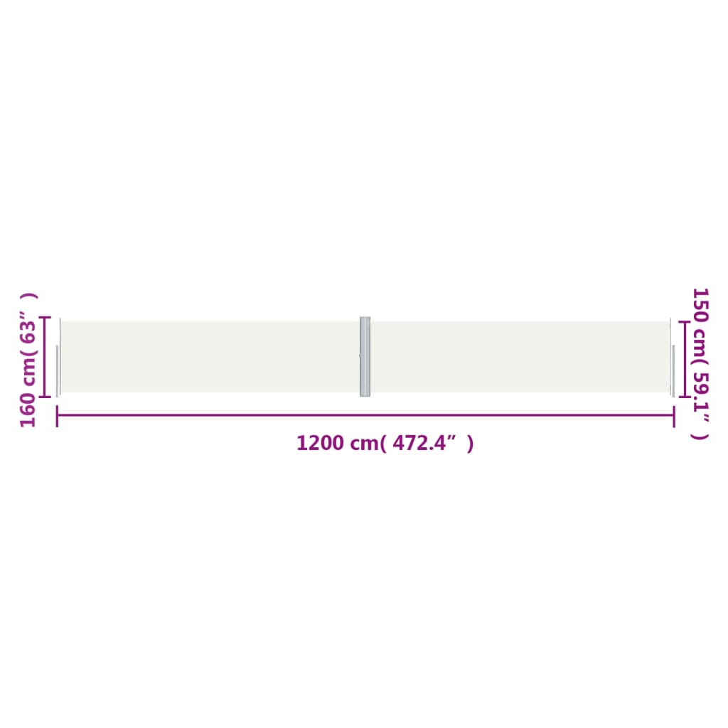 Uttrekkbar sidemarkise 160x1200 cm kremhvit