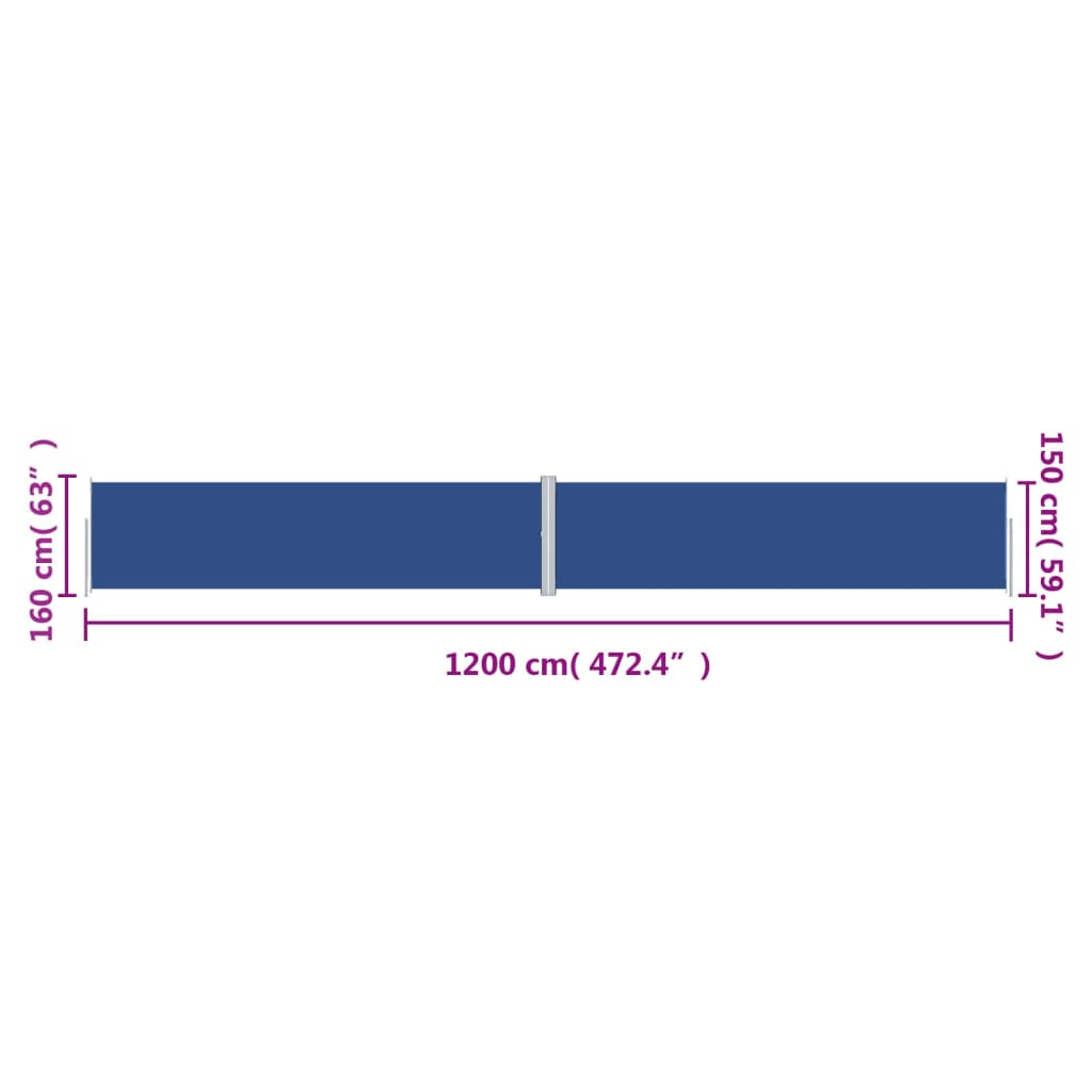 Uttrekkbar sidemarkise 160x1200 cm blå
